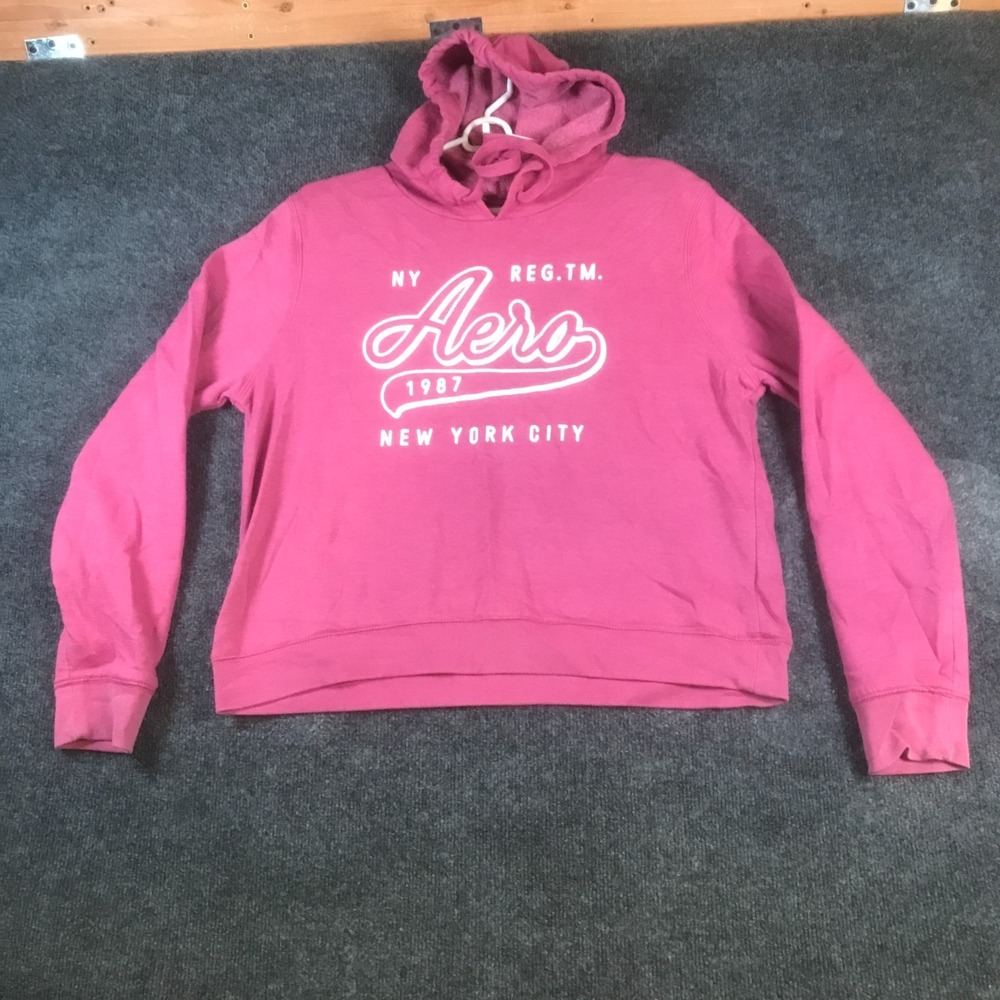 Aeropostale New York City Hoodie Women XL Pink Logo Fleece Lined Cotton Pullover